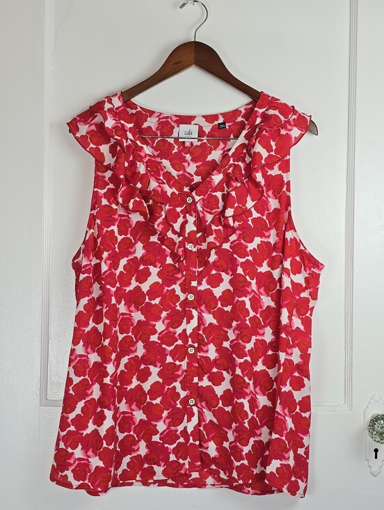 CAbi Tops - Cabi Red and White Rose Petal Sleeveless Ruffle Blouse Like New XL